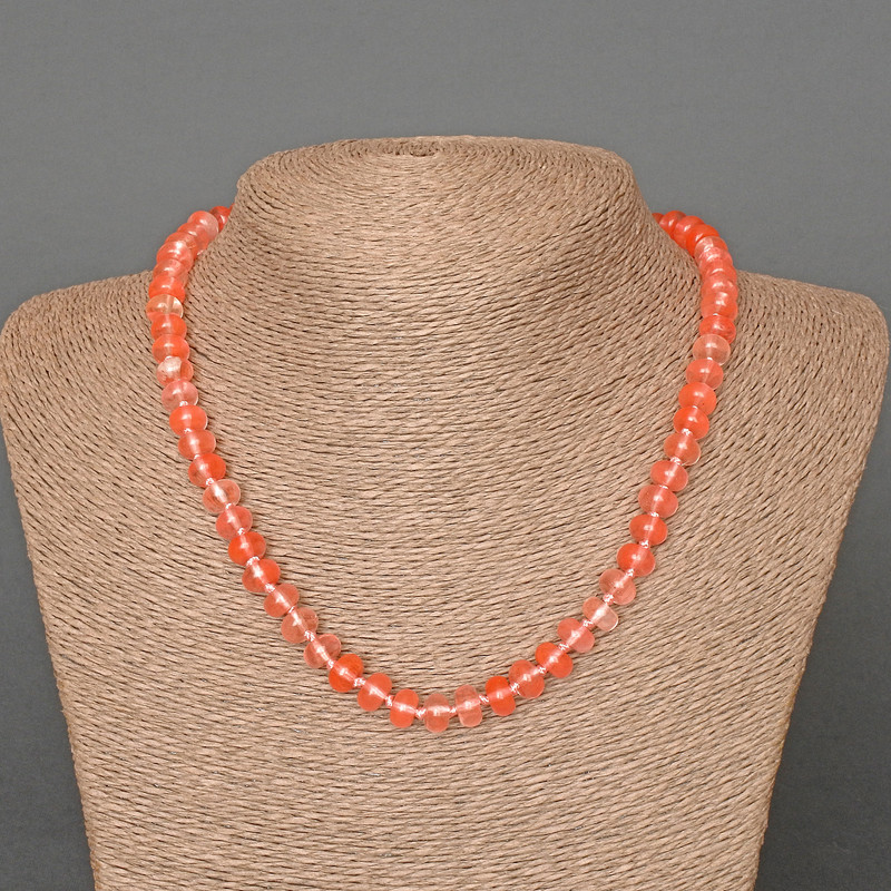 Colier din calcedon natural, mărgele rondel netede, diametrul 8×5 mm, lungime 46 cm